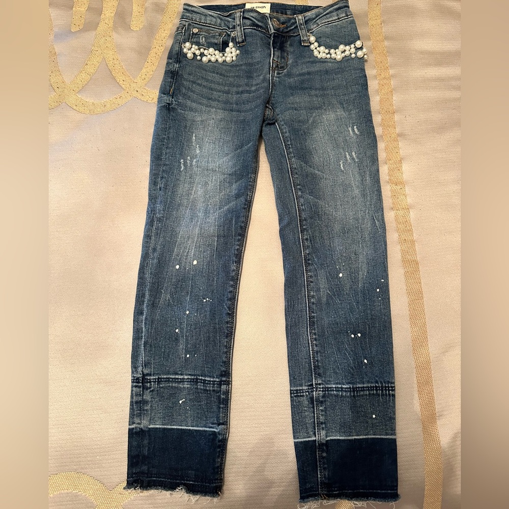 Kids’ Destructed Straight Leg Jeans (Big Girl) Size 8 Hudson